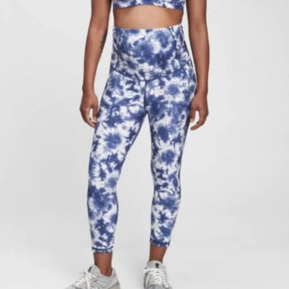 Gap Fit Maternity Leggings Blue White Tie-Dye Full Panel Size XXL